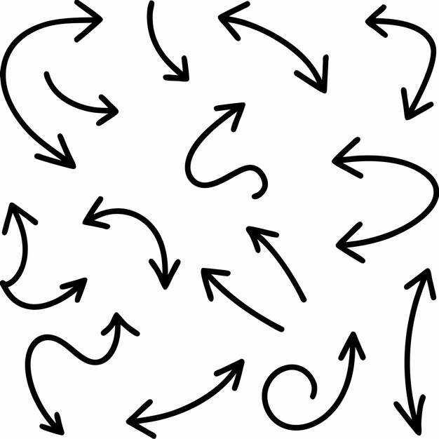 Diseño del movimiento de navegación de la dirección del conjunto de flechas dibujado a mano