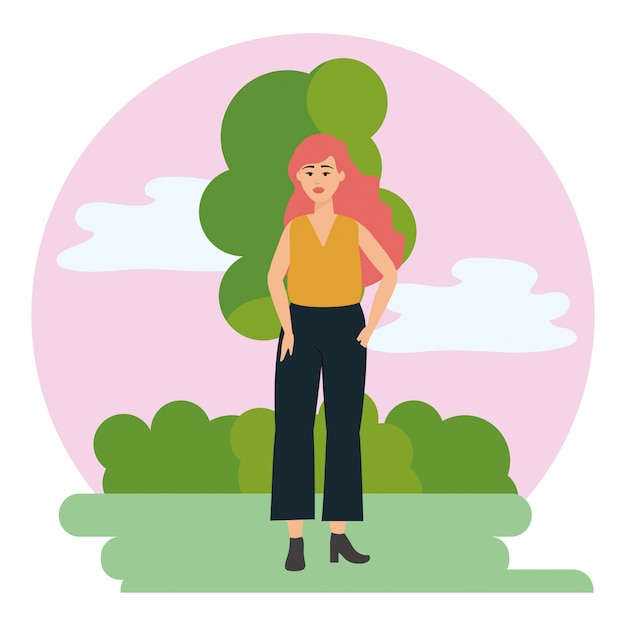 Vector diseño de mujer y árbol de moda