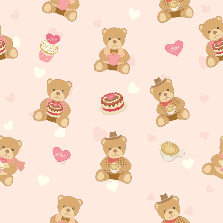 Vector diseño de muñeco de oso con tortas para patrones sin fisuras