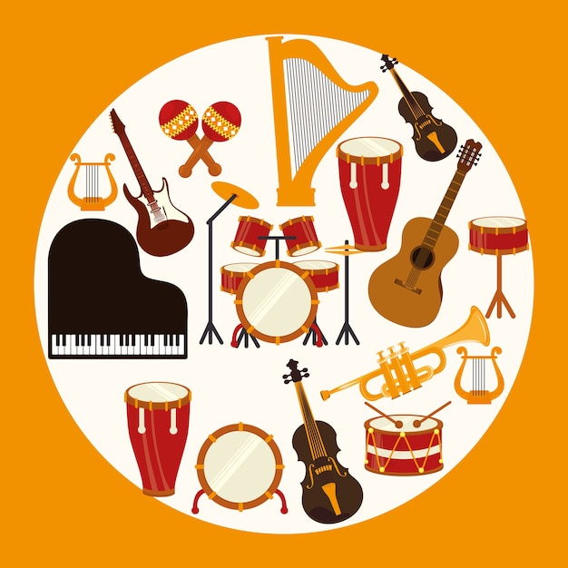 Vector diseño de música sobre fondo amarillo ilustración vectorial