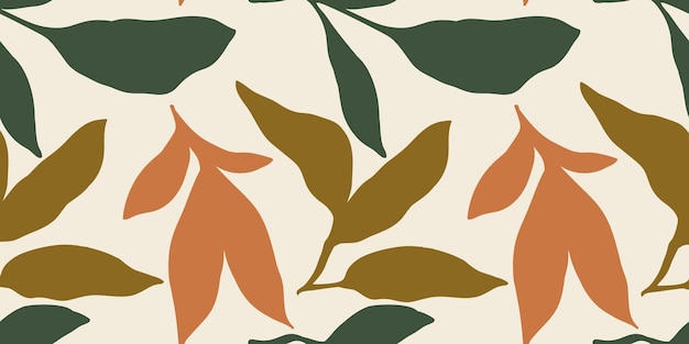 Diseño natural dibujado a mano con ramas de hojas Patrón botánico abstracto sin costuras Ilustración contemporánea simple