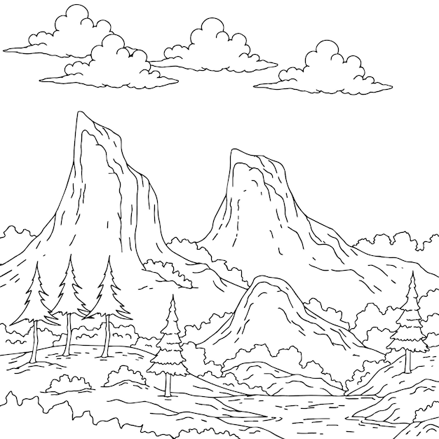Diseño Naturaleza Paisaje Contorno Página Para Colorear