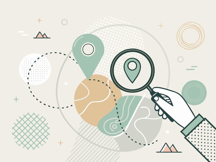 Diseño de navegación abstracto minimalista Ilustración de mapa moderno Ubicación Pin amplificador de lupa Grimal