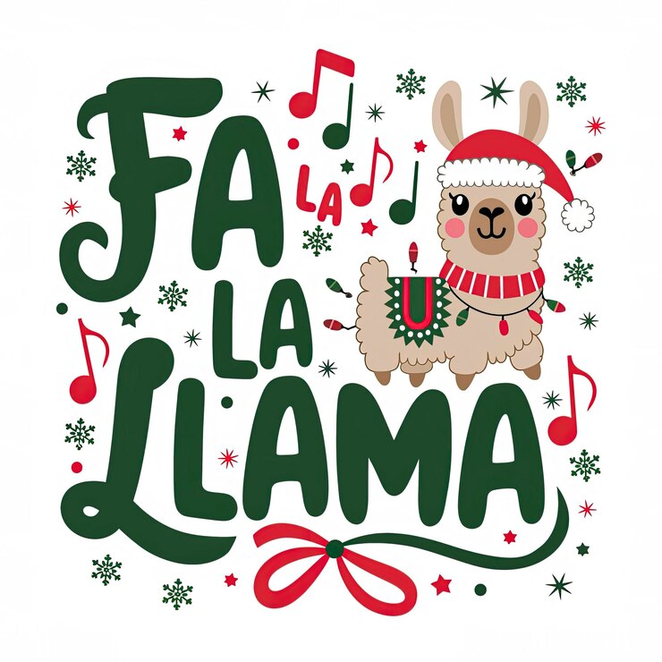 Vector diseño de navidad fa la la llama con ilustración de llamas cariñosas y decoraciones navideñas