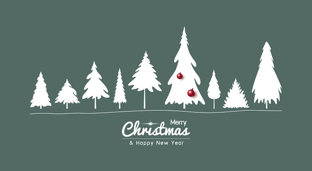 Diseño de Navidad y feliz año nuevo de pino en la ilustración de vector de fondo verde