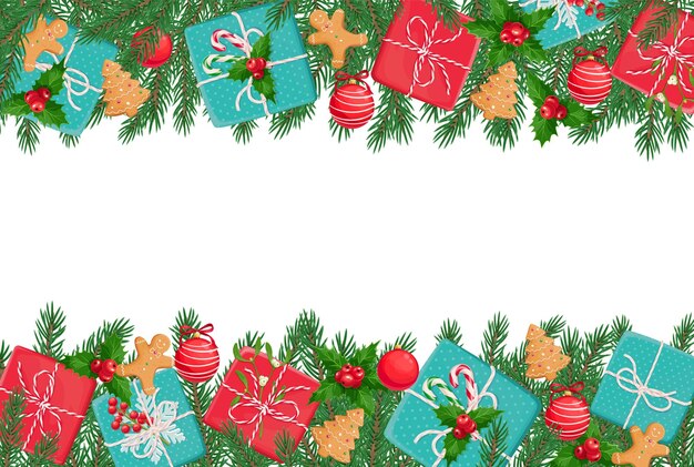 Diseño de Navidad con regalos, galletas de Navidad y adornos navideños.