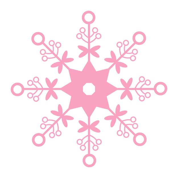 Diseño navideño de copo de nieve rosado Ilustración vectorial aislada sobre fondo blanco