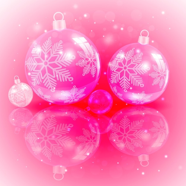 Diseño navideño rosa claro con un juego de bolas navideñas brillantes con copos de nieve