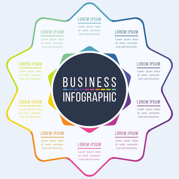 Diseño de negocios infográfico 10 pasos objetos elementos u opciones información de negocios círculo de información