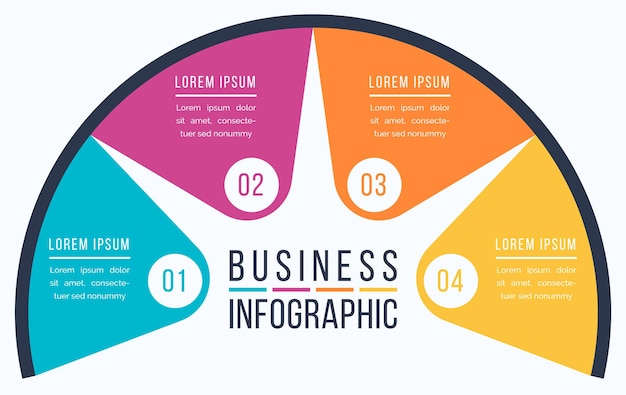 Diseño de negocios infográfico 4 pasos objetos elementos u opciones plantilla de información de negocios