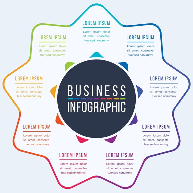 Diseño de negocios infográfico 9 pasos objetos elementos u opciones información de negocios círculo de información