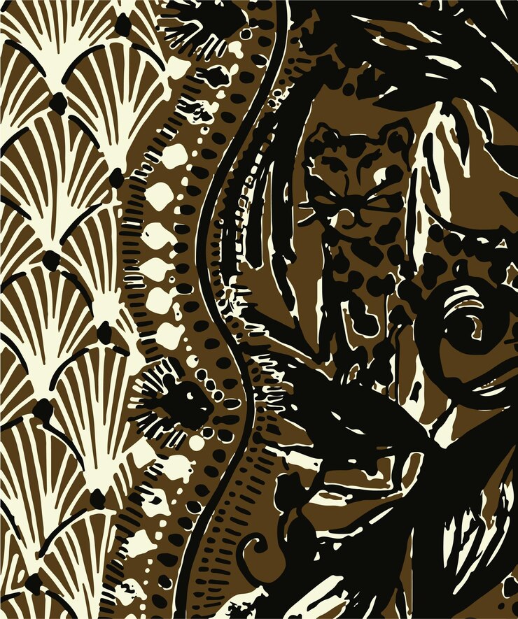 un diseño negro y dorado de un león con un dragón en él