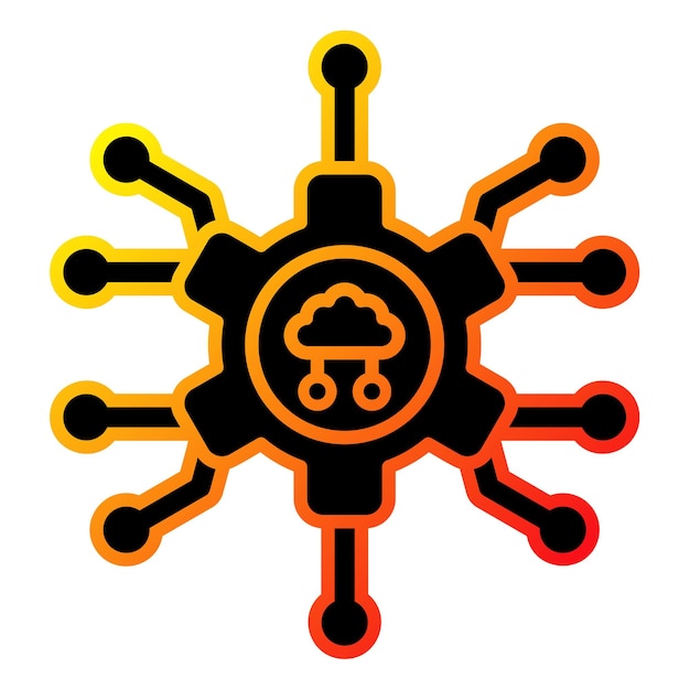 un diseño negro y naranja de un engranaje que dice un ratón de computadora