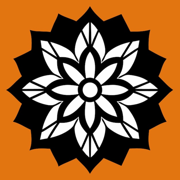un diseño negro y naranja con una flor en él