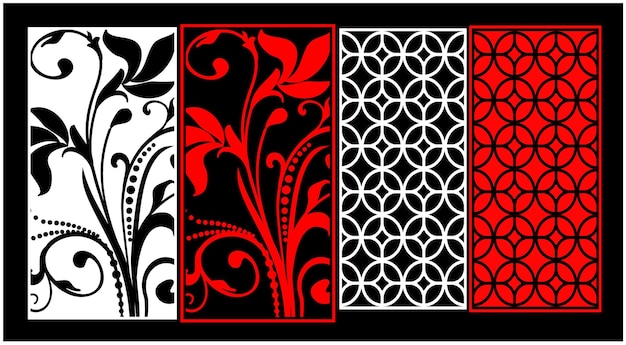 Un diseño en negro y rojo con un borde en blanco y negro.