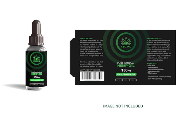 Diseño de nivel de botella de aceite de cáñamo o cbd o diseño de empaque