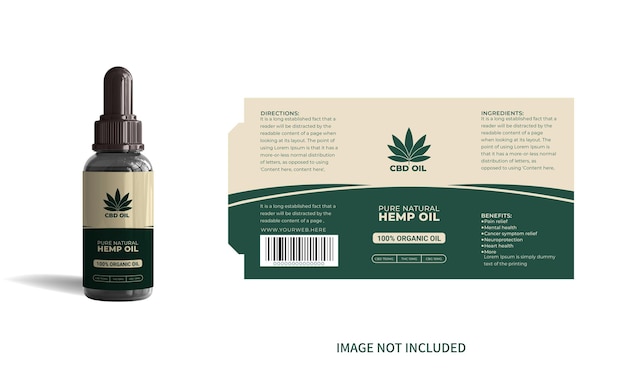 Diseño de nivel de botella de aceite de cáñamo o CBD o diseño de empaque