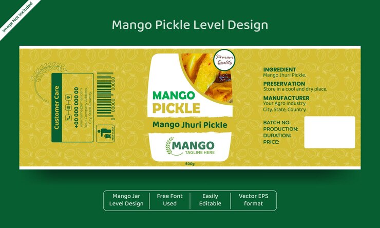 Diseño de nivel de pepinillo de mango para cualquier frasco de fruta orgánica o botella de nivelamiento de vector de diseño de banner único