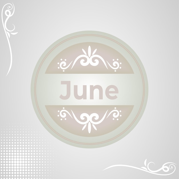 Vector diseño de nombre de mes, junio, en aspecto retro en forma redonda