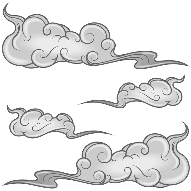 Vector diseño de nubes al estilo japonés.