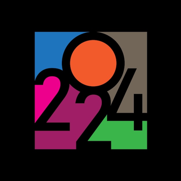 Diseño de nuevo año feliz 2024 con números únicos Diseño vectorial premium para carteles de bienvenida y celebración del año nuevo 2024 Vector