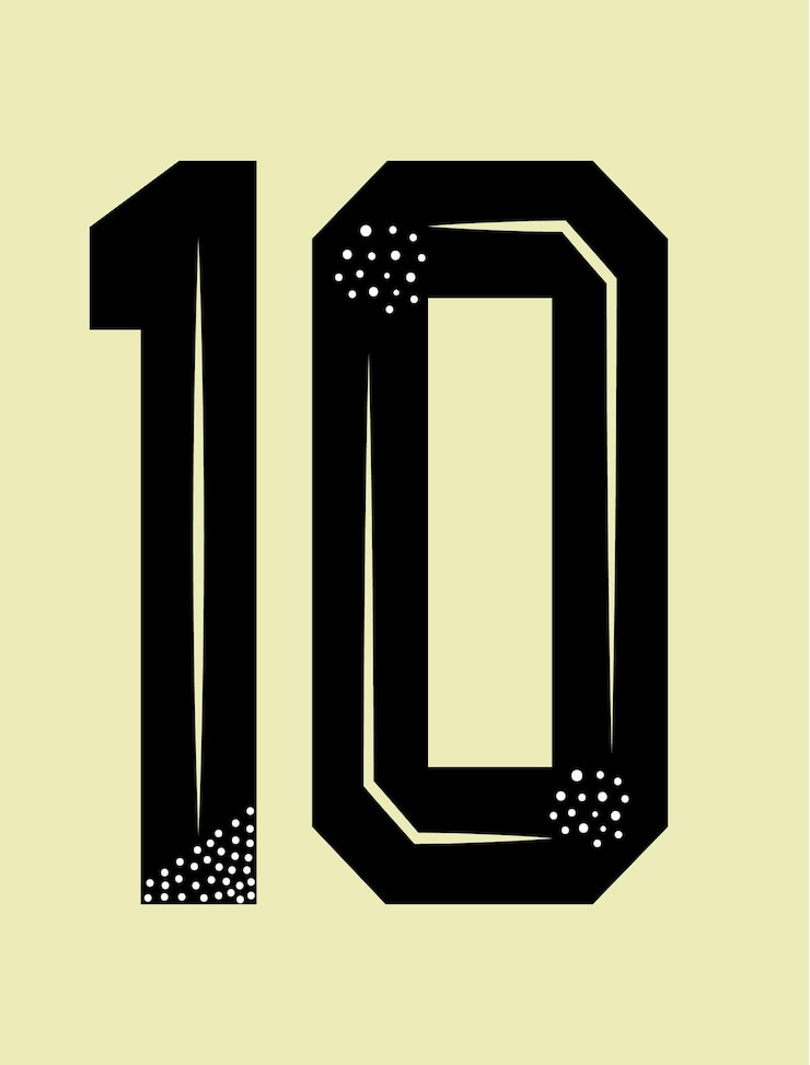 Diseño del número de la camiseta y la tipografía del número 10 en ella