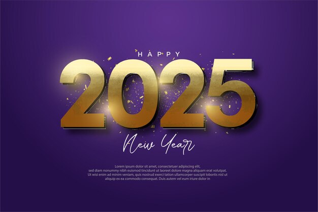 Diseño de números para el nuevo año 2025 con una salpicadura de ornamentos de celebración elegantes y hermosos Diseño de fondo para el año nuevo 2025 para el diseño de pancartas y carteles del calendario