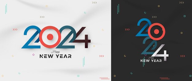 Diseño de números vectoriales coloridos Con números modernos 2024 para la celebración de feliz año nuevo 2024 Diseño vectorial premium para invitación o saludo de celebración