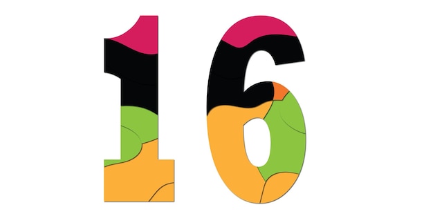 Diseño de números vectoriales dieciséis 16 con fondo blanco
