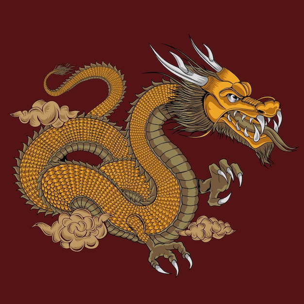 El diseño de la obra de arte del dragón dorado.