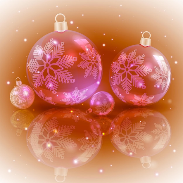 Diseño ocre claro navideño con un juego de bolas rojas brillantes navideñas con copos de nieve