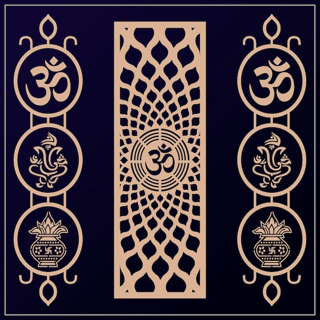 Diseño Om Jali utilizado para templos Mandir Om acrílico jali corian jali y mdf jali