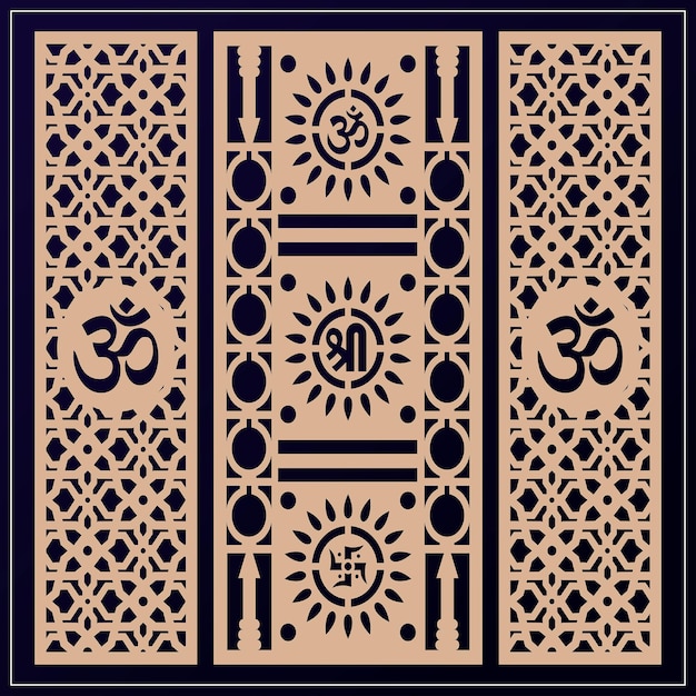 Diseño Om Jali utilizado para templos Mandir Om acrílico jali corian jali y mdf jali