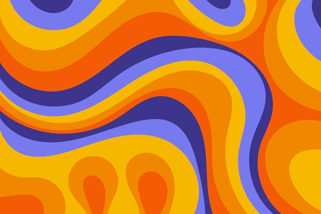 Diseño ondulado groovy fondo hippie psicodélico colorido abstracto diseño de los años 70 ilustración vectorial