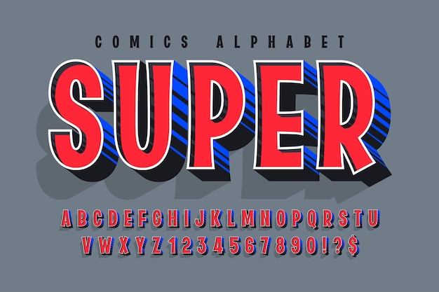 Diseño original del alfabeto cómico 3d, conjunto de personajes retro, letras coloridas