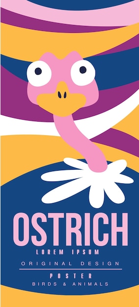 El diseño original del cartel de aves y animales de avestruz se puede usar para tarjetas de felicitación de banner, baby shower, invitación de fiesta de cumpleaños, vector, diseño web de ilustración.