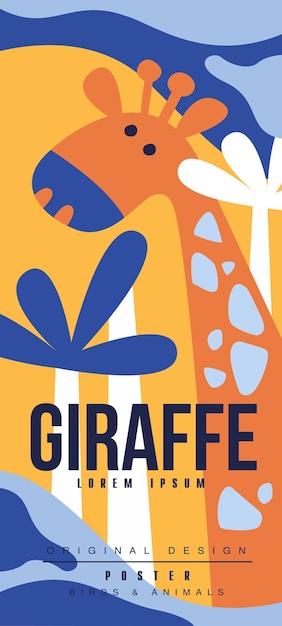 El diseño original del cartel de aves y animales de Graffe se puede usar para tarjetas de felicitación de banner, invitaciones de fiestas de cumpleaños de bebé, diseño web de ilustración vectorial.