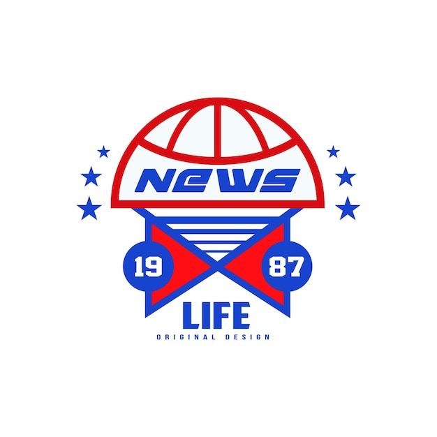 El diseño original del logotipo de Life News es el emblema de los medios de comunicación social de 1987 y el vector de la insignia de noticias en vivo Ilustración aislada sobre un fondo blanco