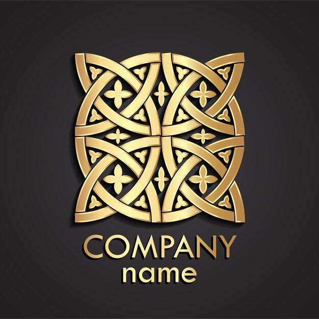 El diseño ornamental 3D se superpone con el logotipo dorado del bucle