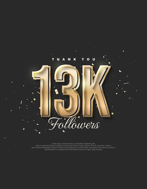 Diseño de oro de lujo diciendo 13k seguidores