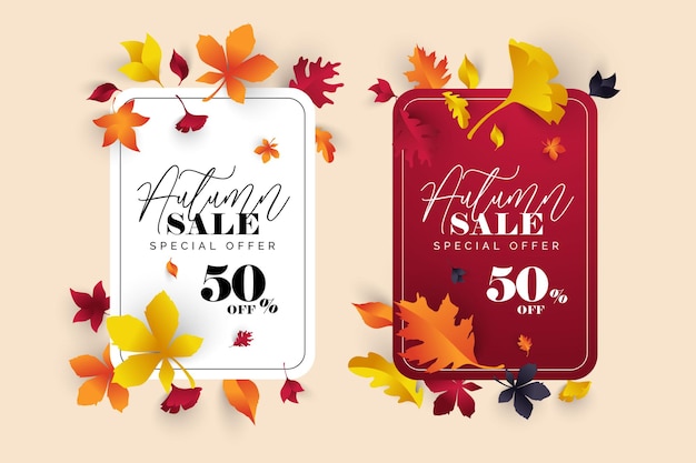 Diseño de otoño con hojas, pancarta, tarjeta y diseño de carteles.