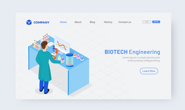Diseño de página de aterrizaje de ingeniería isométrica de biotecnología