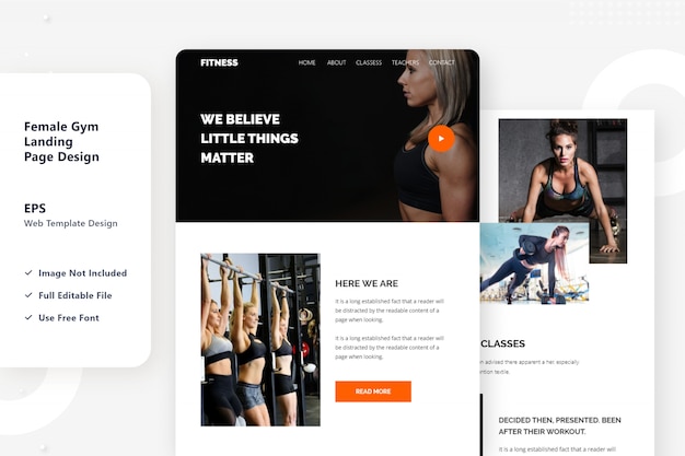 Diseño de página de aterrizaje web de gimnasio femenino