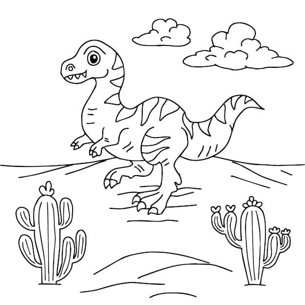 Diseño de página para colorear de dinosaurios para niños.