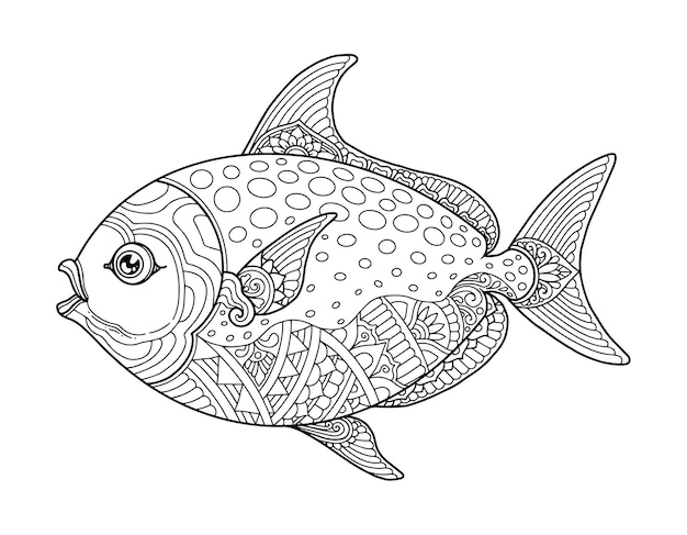 Diseño de página para colorear de peces fondo claro