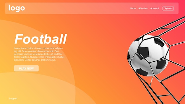 Diseño de página de destino de plantilla de sitio web de vector de fútbol para sitio web y desarrollo