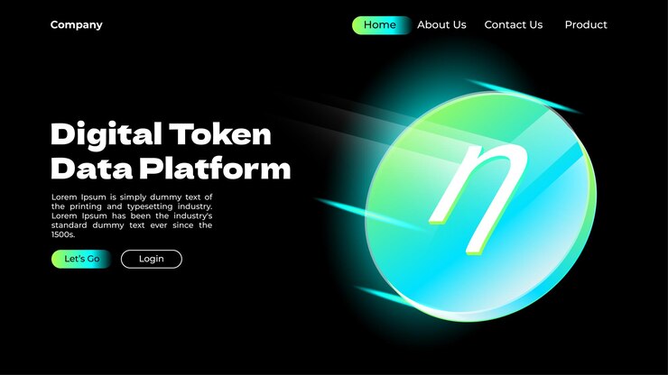 Vector diseño de página de destino con un token digital para empresas