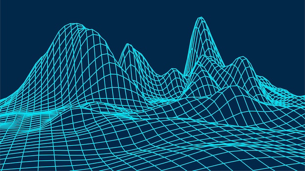 Diseño de paisaje de estructura metálica sobre fondo azul Rejilla de vector de tecnología