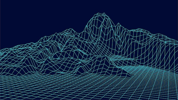 Diseño de paisaje de estructura metálica sobre fondo azul Rejilla de vector de tecnología