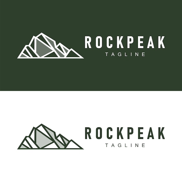 Diseño de paisaje de ilustración de roca de línea de logotipo de pico de montaña simple